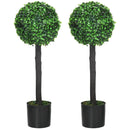 HOMCOM Set of 2 Potted Artificial Plants Boxwood Ball Trees Indoor Outdoor, 60cm