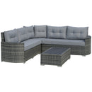 Outsunny Aluminium 4 Pieces Outdoor PE Rattan Sectional Conversation Sofa Set