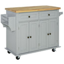 HOMCOM Rolling Kitchen Island Cart with Rubber Wood Top, Spices, and Towel Rack