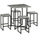 HOMCOM Concrete Effect Square Bar Table Set with Stools for 4 People Grey