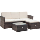 Outsunny 3pc PE Rattan Wicker Set Storage 3-seater Sofa Footstool Table Brown