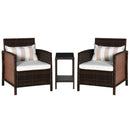Outsunny 3 PC Outdoor Rattan Sofa Set w/ Chairs Coffee Table Cushion Brown
