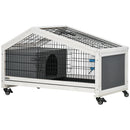PawHut Rabbit Cage with Water Bottle, Wheels, Plastic Slide-Out Tray - Dark Grey