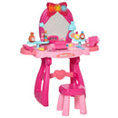 HOMCOM 36 Pcs Kids Vanity Dressing Table w/ Stool Lights Music Bright Red+Pink