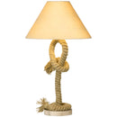 HOMCOM Farmhouse Table Lamp with Fabric Lampshade Twisted Hemp Rope for Study