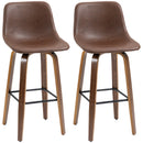 HOMCOM Counter Height Bar stools Set of 2 Mid-Back PU with Wood Legs, Brown