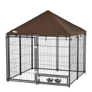 PawHut Outdoor Dog House Kennel with Canopy Top & Lock Rotating Bowl Holder