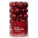 Christmas Sparkle Tube of 40 Shatterproof Baubles 6cm - Red