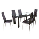 Lewis's Barcelona 7 Piece Black Faux Leather Chairs & Glass Table Dining Set Kitchen