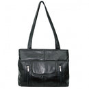 Women's Black Organiser Patch Leather Handbag