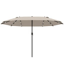 Outsunny 4.4 m Double-Sided Parasol Umbrella with LED Solar Lights - Khaki