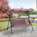 Outsunny 3 Seater Canopy Swing Chair Garden Rocking Bench Heavy Duty Patio Metal Seat w/ Top Roof - Brown