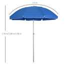 Oasis 1.9 m Beach Umbrella Parasol with Ajustable Angle and Carry Bag - Blue
