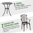 Outsunny Patio Cast Aluminium 3 PCS Brown Bistro Set Coffee Table & 2 Chairs Set Outdoor Garden Furniture Set