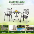 Outsunny Patio Cast Aluminium 3 PCS Brown Bistro Set Coffee Table & 2 Chairs Set Outdoor Garden Furniture Set