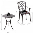 Outsunny Patio Cast Aluminium 3 PCS Brown Bistro Set Coffee Table & 2 Chairs Set Outdoor Garden Furniture Set