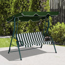 Outsunny 3 Seater Canopy Swing Chair Outdoor Garden Bench with Adjustable Canopy and Metal Frame - Green Stripes