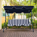 Outsunny 3 Seater Canopy Swing Chair Outdoor Garden Bench with Adjustable Canopy and Metal Frame - Blue Stripes