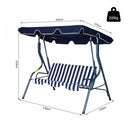 Outsunny 3 Seater Canopy Swing Chair Outdoor Garden Bench with Adjustable Canopy and Metal Frame - Blue Stripes