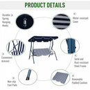 Outsunny 3 Seater Canopy Swing Chair Outdoor Garden Bench with Adjustable Canopy and Metal Frame - Blue Stripes