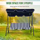 Outsunny 3 Seater Canopy Swing Chair Outdoor Garden Bench with Adjustable Canopy and Metal Frame - Blue Stripes