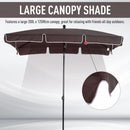 Outsunny Garden Parasol Umbrella, Outdoor Market Table Umbrella with Ruffles & Aluminium Pole, Rectangular Tilting Parasol Sun Shade Canopy, 2 x 1.3m, Brown
