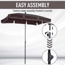 Outsunny Garden Parasol Umbrella, Outdoor Market Table Umbrella with Ruffles & Aluminium Pole, Rectangular Tilting Parasol Sun Shade Canopy, 2 x 1.3m, Brown