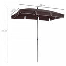Outsunny Garden Parasol Umbrella, Outdoor Market Table Umbrella with Ruffles & Aluminium Pole, Rectangular Tilting Parasol Sun Shade Canopy, 2 x 1.3m, Brown