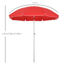Oasis 1.9 m Beach Umbrella Parasol with Ajustable Angle and Carry Bag - Red