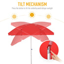 Oasis 1.9 m Beach Umbrella Parasol with Ajustable Angle and Carry Bag - Red