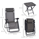 Outsunny-2 Piece Foldable Reclining Loungers With Side Table - Grey