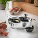 Lewis's Non-Stick Stainless Steel 4 Egg Poacher Pan with Lid 20cm - Silver