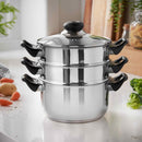 Lewis's Stainless Steel 3 Tier 18cm Steamer Pan With Glass Lid - Silver