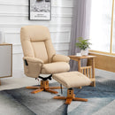 10-Point Massage Beige Sofa Armchair Chair PU Leather W/ Footrest Stool Recliner