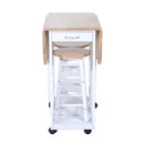 2 Chair Dining Set White 3PC Wooden Kitchen Cart Mobile Rolling Trolley Folding Bar Table Two Stools Chair Storage Shelf With 2 Drawers & 6 Wheels