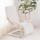 Lounge Chair Recliner Adjustable Footrest Home Furniture Garden Wooden Lounging Rocking Relaxing Seat W/Removable Cushion-White