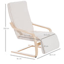 Lounge Chair Recliner Adjustable Footrest Home Furniture Garden Wooden Lounging Rocking Relaxing Seat W/Removable Cushion-White