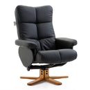 Black Leather Recliner with Wooden Base Swivel Chair and Ottoman Footrest with Storage
