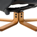 Black Leather Recliner with Wooden Base Swivel Chair and Ottoman Footrest with Storage