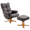 Wooden Recliner PU Leather Chair Adjustable Base Swivel and Ottoman Footrest W/Stool-Brown
