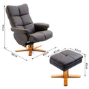 Wooden Recliner PU Leather Chair Adjustable Base Swivel and Ottoman Footrest W/Stool-Brown