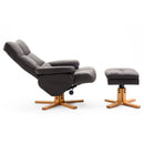 Wooden Recliner PU Leather Chair Adjustable Base Swivel and Ottoman Footrest W/Stool-Brown