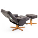Wooden Recliner PU Leather Chair Adjustable Base Swivel and Ottoman Footrest W/Stool-Brown