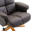 Wooden Recliner PU Leather Chair Adjustable Base Swivel and Ottoman Footrest W/Stool-Brown