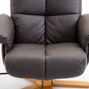 Wooden Recliner PU Leather Chair Adjustable Base Swivel and Ottoman Footrest W/Stool-Brown