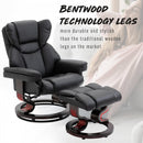 PU Leather Padded Manual Reclining Armchair with Footstool - Black
