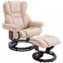 PU Leather Padded Manual Reclining Armchair with Footstool - Beige
