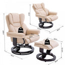 PU Leather Padded Manual Reclining Armchair with Footstool - Beige