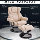 PU Leather Padded Manual Reclining Armchair with Footstool - Beige