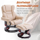 PU Leather Padded Manual Reclining Armchair with Footstool - Beige